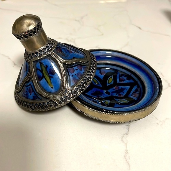 Ceramic and Silver Glazed Handmade Mini Decorative Tagine Dish - Picture 3 of 7